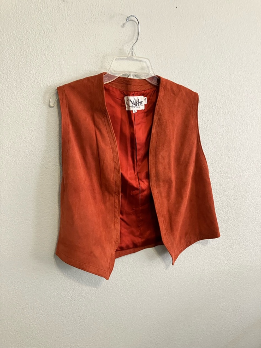 Vakko New York Rust Color Open Suede Soft Leather Vest Size Large